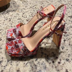 Pink Floral Ankle Strap High Heel Sandals